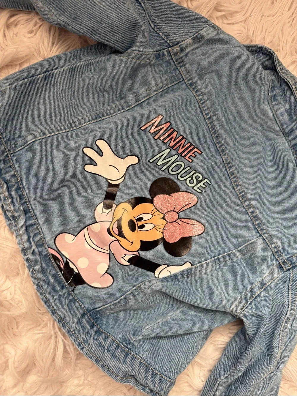 Disney Baby Minnie Mouse Denim Jean Jacket Glitter Bow